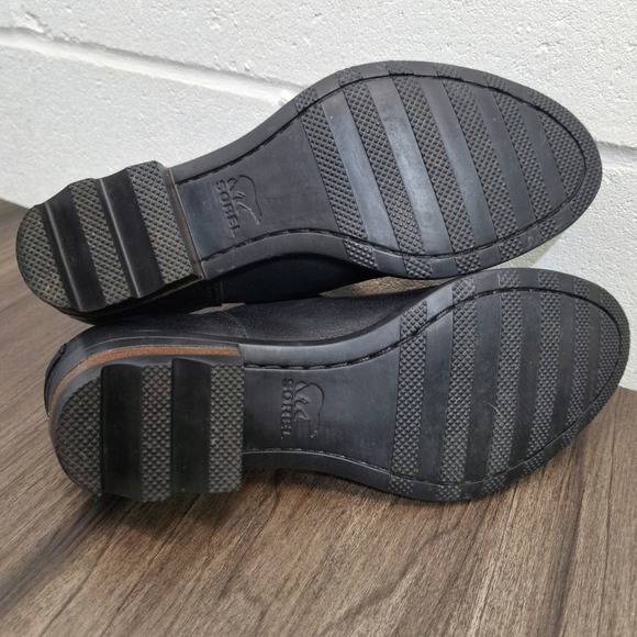 Sorel Lolla Cut-Out Leather Ankle Boots Black Round Toe Stacked Heel Women's 7.5 - Picture 8 of 9